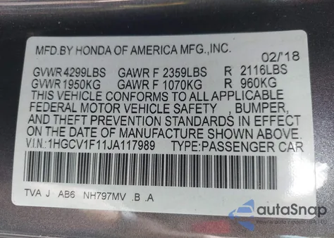 2018 Honda Accord Lx z USA, uszkodzony, nr VIN 1HGCV1F11JA117989